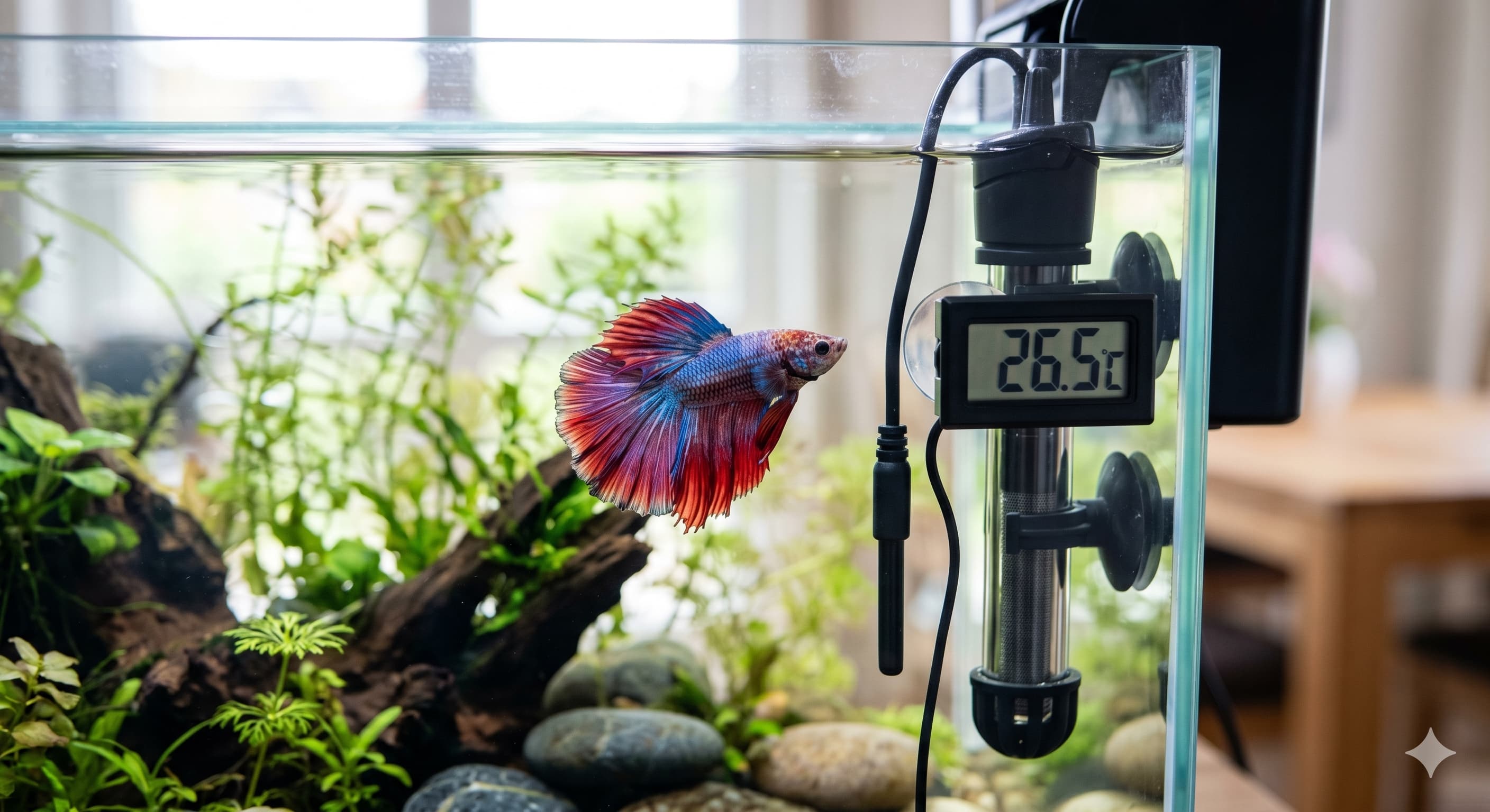 Chauffage d'aquarium réglable avec thermostat et thermomètre de contrôle sur la vitre